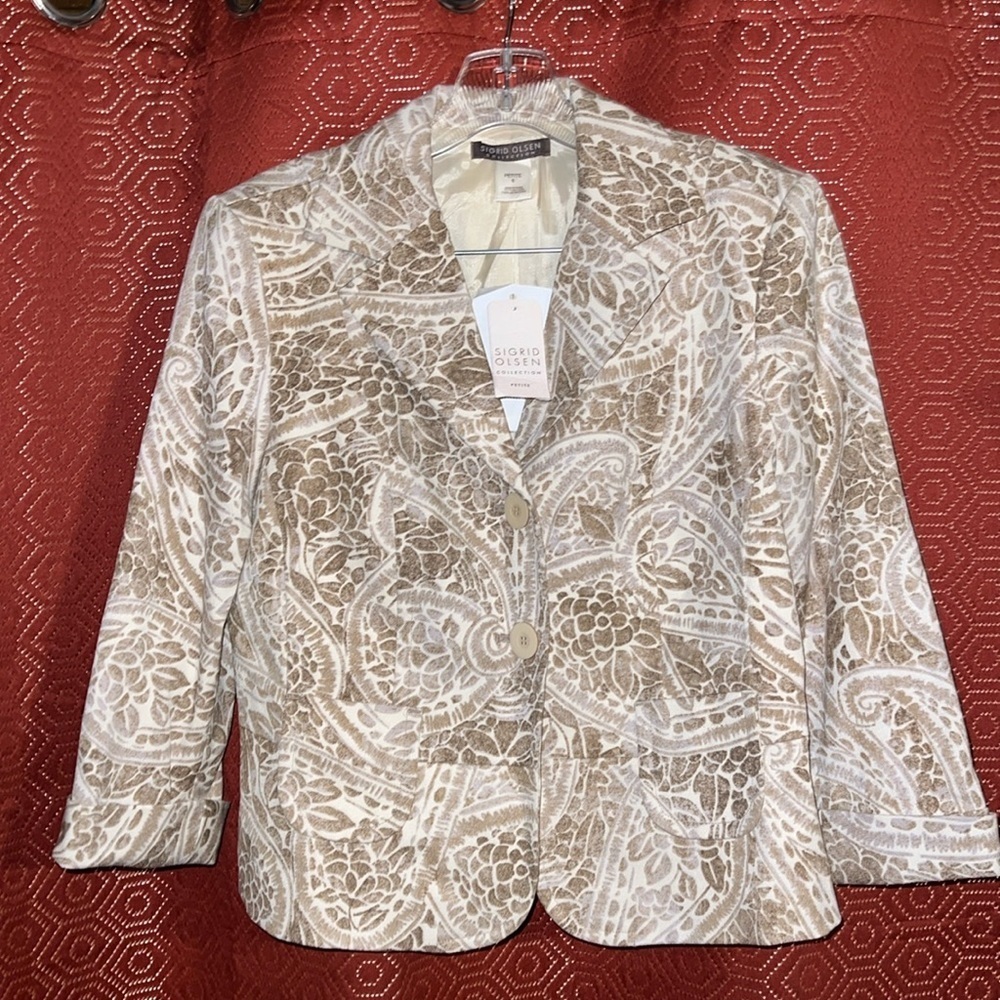 Sigrid Olsen Tan White Wool Blend Blazer 6P NWT